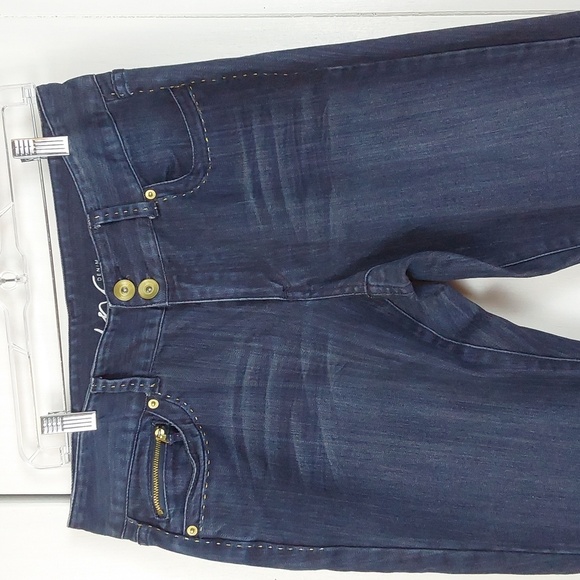 Inc Dark Blue Denim Stretch Boot leg Reg Fit Jeans Zipper accent Modern Sz.12 - Picture 1 of 11